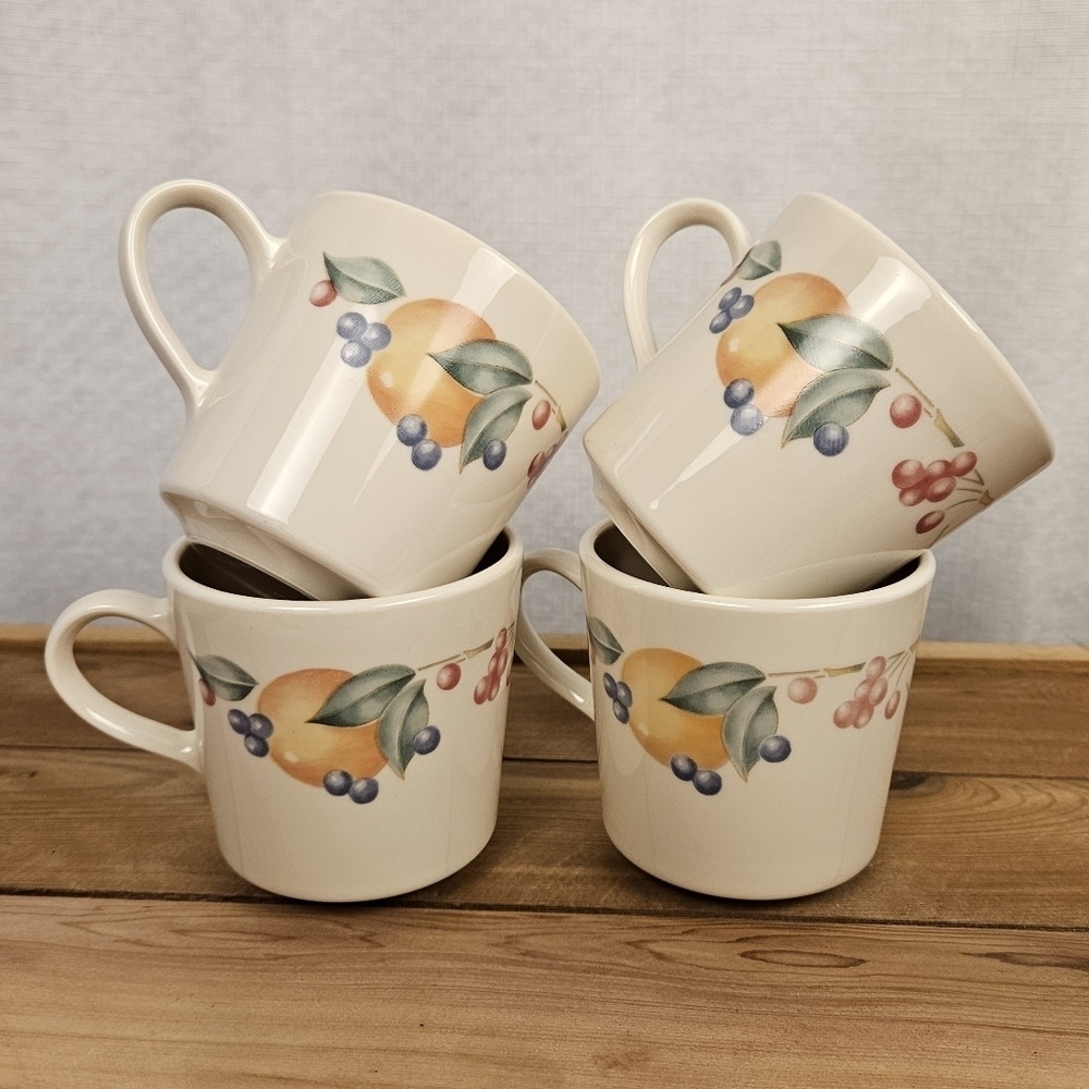 Corning Ware Abundance Fruit Pattern Coffee Cups Set of 4 Vintage ‘90s​​​​